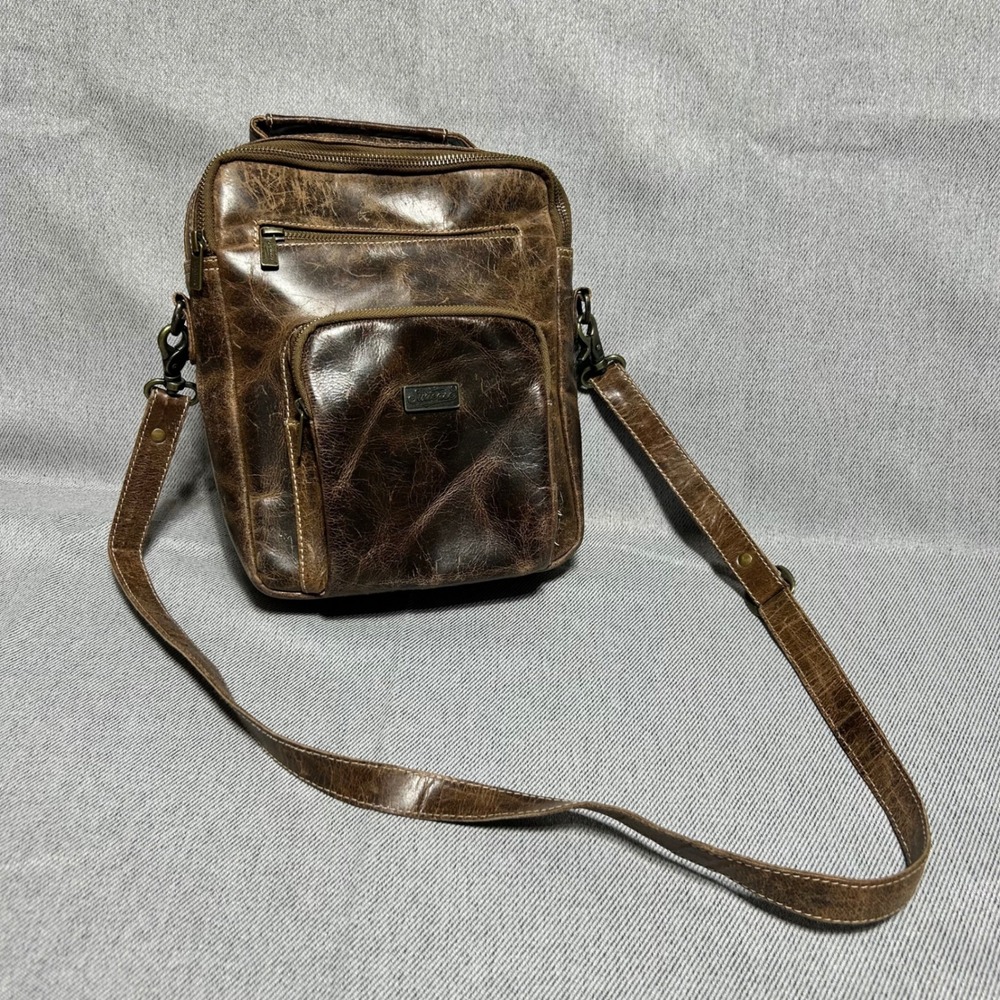 Sixtease Messenger Bag Small Brown Distressed Leather Crossbody S-1011